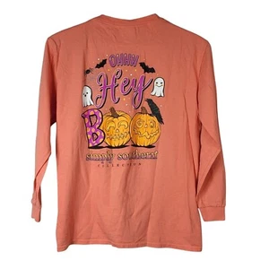 Simply Southern Girl Halloween Pumpkin T Shirt Orange Large Hey Boo Ghost Bats - Picture 1 of 6