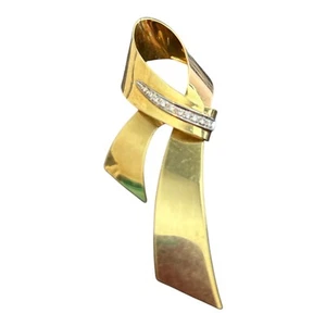 Designer Leo Pizzo 18K Yellow Gold Diamond Ribbon Pin Brooch 15.5gr Vintage - Picture 1 of 5