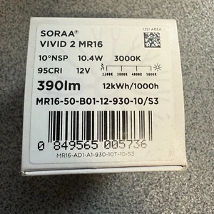 Soraa Vivid 2 MR16 LED Replacement Lamp - 10.4W, 3000K, 12V, 10°, 50mm, 95CRI - Picture 1 of 9