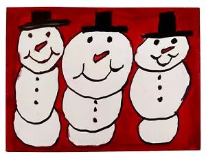 Dipinto pupazzo di neve felice vacanze invernali 9"" x 12"" senza cornice rosso bianco esterno - Foto 1 di 3
