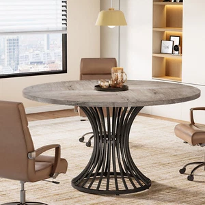 Tribesigns 47" Round Wood Conference Table Small Meeting Table with Metal Base - Picture 1 of 15