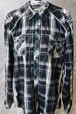 BKE Shirt Western Pearl Snaps Slim Fit Mens Black Plaid XXL Cowboy Workwear  - Image 1 of 4