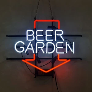 19"x15"Beer Garden Arrow Neon Sign Light Garage Bistro Pub Windows Hanging Decor - Picture 1 of 1
