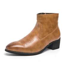 Men's Casual Ankle Boots Chelsea boots cowboy Zipper Buckle Strap Dress Shoes