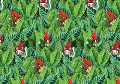 Dear Stella Easter Somebunny to Love Cats Gnomes in Hats Leaves 100% Cotton Fabr — 第 1/2 张图片