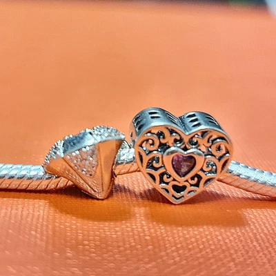 Set 2 charm argento 925 cuore love diamante zirconi - Immagine 1 di 4