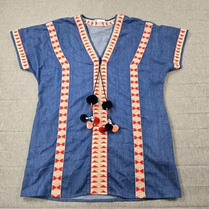 ZARA trf Colección Mujer Túnica Cambray Detalles Bordados Largo Pom Pom S - Imagen 1 de 10