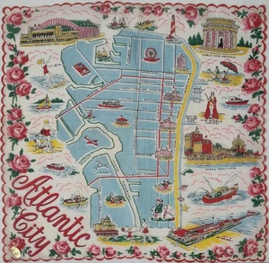 Vintage Atlantic City rote Rosen Souvenir Taschentuch 1950-1960 - Bild 1 von 2