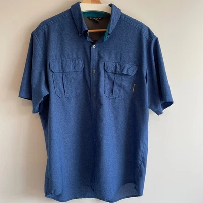 ExOfficio Mens XL Button Up Short Sleeve Shirt Adventure Travel Blue - Image 1 of 4