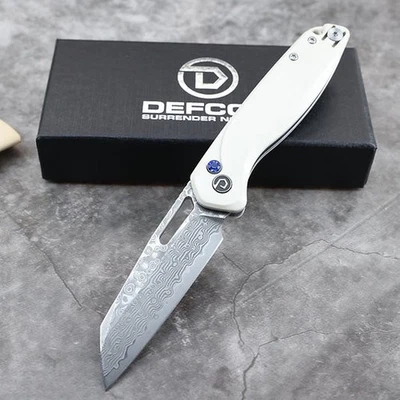Defcon Warhawk Folding Knife 3" Damascus Steel Blade White PEEK/Jewel Handle - Image 1 of 4