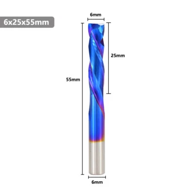 6mm Spiral Router Bit Solid Carbide 2 Flute End Mill Up Down Cut Blue Coating - Image 1 of 4