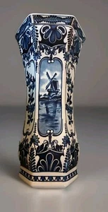 Delft by Boch Royal Sphinx Holland Blue & White Hexagon Flared Porcelain Vase - Picture 1 of 4