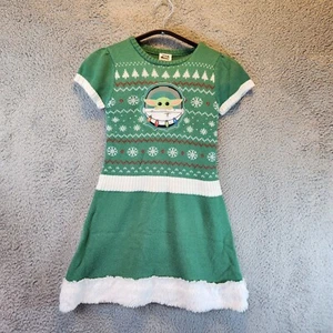 Star Wars Sweater Dress Girls Medium Green Yoda Ugly Christmas Knit Cap Sleeve - Picture 1 of 8