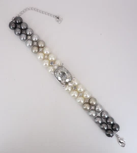 Swarovski Faux Pearl Beaded & Clear Crystal Bracelet - Grey Cream - Picture 1 of 19