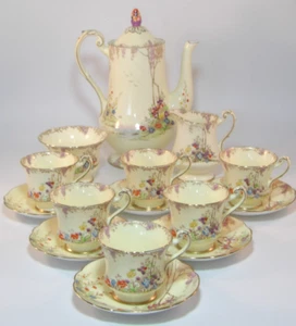 Art Nouveau Paragon China Merrivale 15 Piece Floral Gilded Coffee Set c1920s VGC - Picture 1 of 17