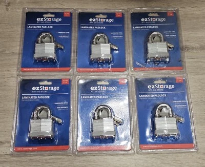6 Pack 1 3/4" Laminated Padlock High Security Laminated Steel Anti Pick 5 Pin  - Image 1 of 4