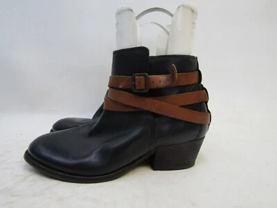 H by Hudson Talla 37 EUR Negro Cuero Hebilla Tobillo Moda Botas Botín Foto 1 de 4