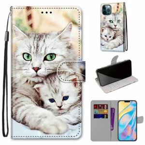 Cat Flip Wallet Phone Case For Samsung S7 S8 S9 S10 S20 S21 Note 20 A71 A30 - Picture 1 of 12