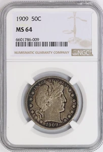Medio dólar barbero de plata NGC 50C 1909-P estado como nuevo MS64 - Imagen 1 de 4