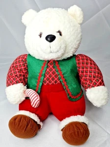 1994 Christmas Bear Plush, International Silver Co, 13 In White Bear Green Vest - Picture 1 of 10