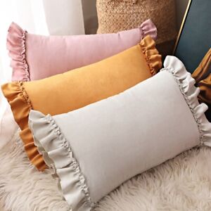 Suede Cushion Case Ruffle Frill Pillowcase Cover Soft Lolita Princess Room Decor