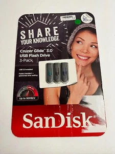 NEW - San Disk SanDisk Cruzer Glide USB 3.0 Flash Drive 3-Pack 16GB - Picture 1 of 2