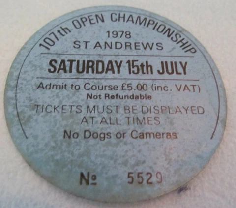 SATURDAY PEEL OFF TICKET FROM 1978 OPEN CHAMPIONSHIP WON BY JACK NICKLAUS Cover