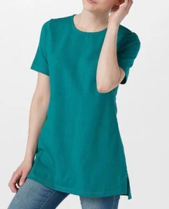 3201 Denim & Co. Essentials Textured Knit Tunic Side Slits GREEN sz S petite - Picture 1 of 1