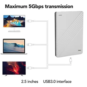 Silver 500GB External Hard Drive Ultrathin 2.5in USB 3.0 Plug And Play Fit - Picture 1 of 22