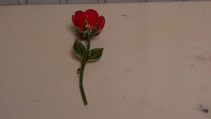 Vintage brooch 1960's Large Enamel Metal Red Rose Pin - Picture 1 of 6