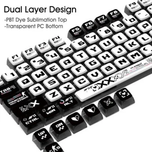 Black White PBT Dye Sublimation Keycaps Set for Cherry MX Mechanical Keyboards - Picture 1 of 6