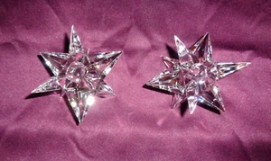 Rosenthal Kosta Stern Pointed Star 4" Candle Holders Crystal Vintage pair signed - Picture 1 of 24
