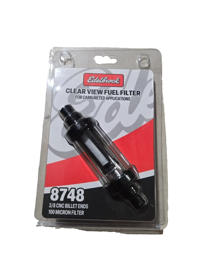 Filtro de combustível Edelbrock visão clara 3/8 extremidades de tarugo 8748 NOVO - Imagem 1 de 1