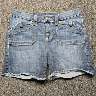 Pantalones Cortos de Denim Rock & Republic Stinger Para Mujer 8 Azul Deshilachado Dobladillo Solapa Bolsillos Foto 1 de 4