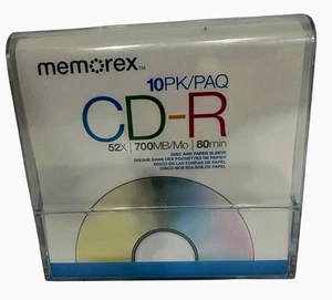 Memorex CD-R 10 Pack 52X  700 MB/Mo 80 Min New Sealed Blank Discs and Sleeves  - Picture 1 of 3