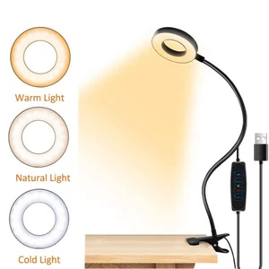 Clip On Desk Light Gooseneck Arm Selfie Ring Light Reading Table Dimmable Lamp - Picture 1 of 13