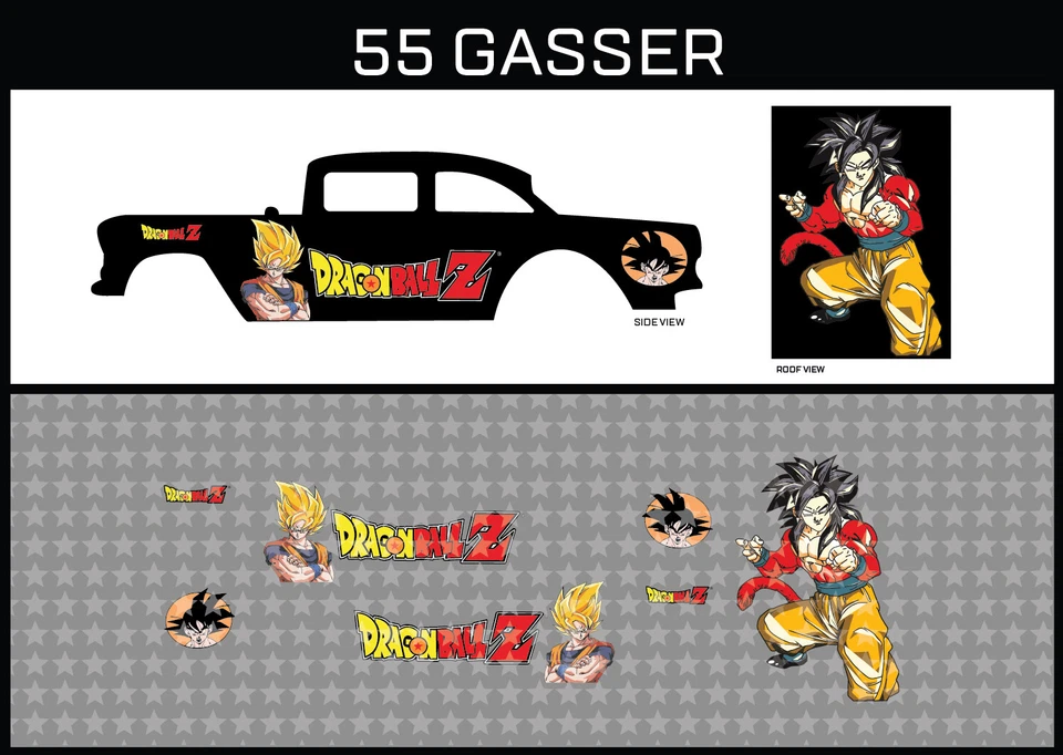 Hot Wheels (1/64), 55 Gasser "Dragon Ball Z" Waterslide, Impresso Branco Primeiro, Decalques - Imagem 1 de 4