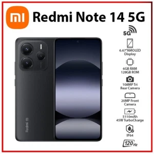 Xiaomi Redmi Note 14 5G 6GB + 128GB CZARNY Dual SIM Odblokowany telefon komórkowy Android - Zdjęcie 1 z 5