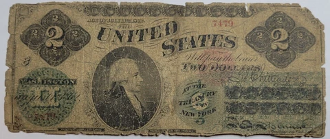 1862 $2 Legal Tender Note Fr.41a US United States Two Dollars Circulated *C977 Cover