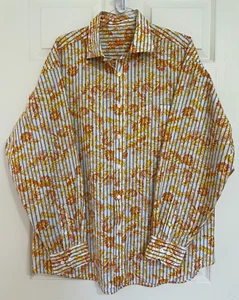 Bugatchi Uomo Classic Fit White Orange Floral Striped Long Sleeve Shirt Size XL - Picture 1 of 12