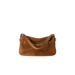 MIU MIU Aventure Regular $2950 Oak Brown Suede Shoulder Bag New & Authentic - Picture 1 of 3