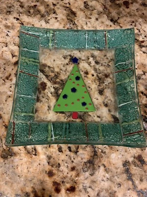Gorham Christmas Splendor Tree Fused Glass Dish - Image 1 of 4