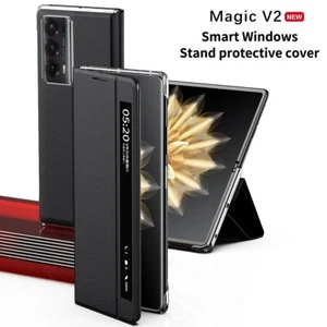 Honor Magic V2 Luxury Business Smart View Flip PU Leather Stand Cover Case - Foto 1 di 11