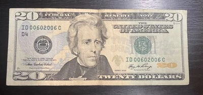 $20 Bills FANCY SERIAL NUMBER, BIRTHDAY NOTE. JUNE 2006 - Image 1 of 2