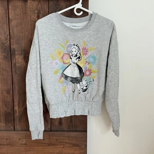 Alice in Wonderland Sweatshirt Girls XL Gray Pull Over Sleeve Graphic Disney - Picture 1 of 7