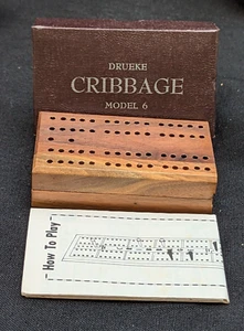 VTG DRUEKE CRIBBAGE BOARD WOODEN MODEL 6 FOLDING w/INSTRUCTIONS ORIGINAL BOX - Picture 1 of 17