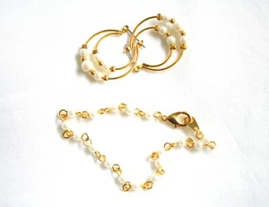 Earring and Bracelet Jewelry Set Gold Tone and Faux Pearl - Picture 1 of 3