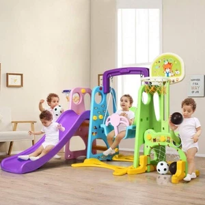 6 in 1 Kinder Spielplatz Kinder Rutsche & Schaukel & Basketballkorb - Bild 1 von 9