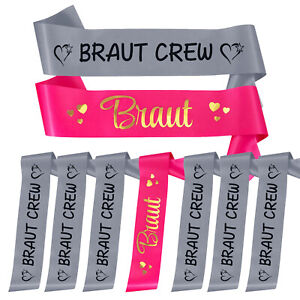 Braut + Braut Crew Schärpe Set Junggesellinnenabschied JGA Hochzeit Grau Pink