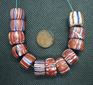 12 Perles Verre Ancien Murano Bijou Antique Venetian Glass African Trade Beads - Imagen 1 de 3